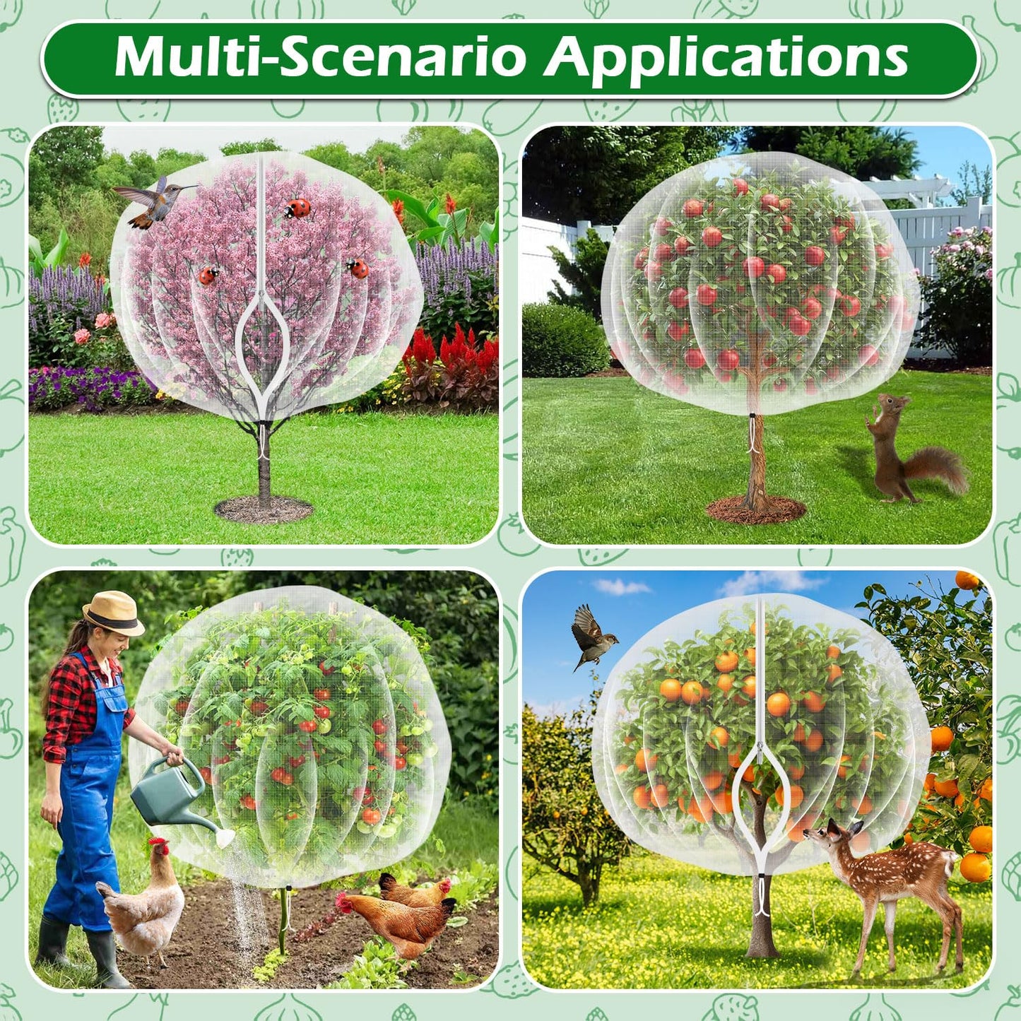 6'x6' Fruit Tree Netting Cover with Zipper and Drawstring, Ultra-Fine Mesh Garden Plant Insect Pest Net Barrier Protection Covers to Prevent Squirrel Bird Deer Cicadas Bag for Blueberry Tomato-1Pcs