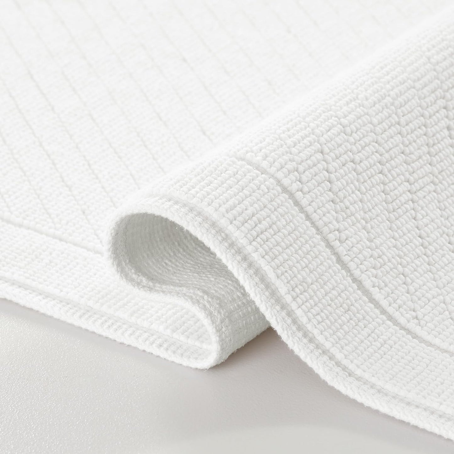 Arkwright 100% Cotton Bathroom Rug - High Absorbent Stylish Textured Woven Design Bath Mat, Slip Resistant Backing for Shower and Bathtub Floor, 20x32 in - White