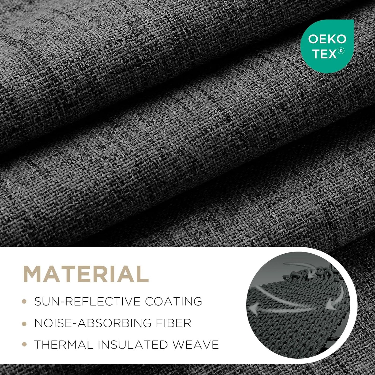 Joydeco 100% Blackout Curtains for Bedroom - Natural Linen Curtains 37" W x 90" L, Thermal Insulated 2 Panels Black Light Blocking Drapes, Rod Pocket & Back Tabs