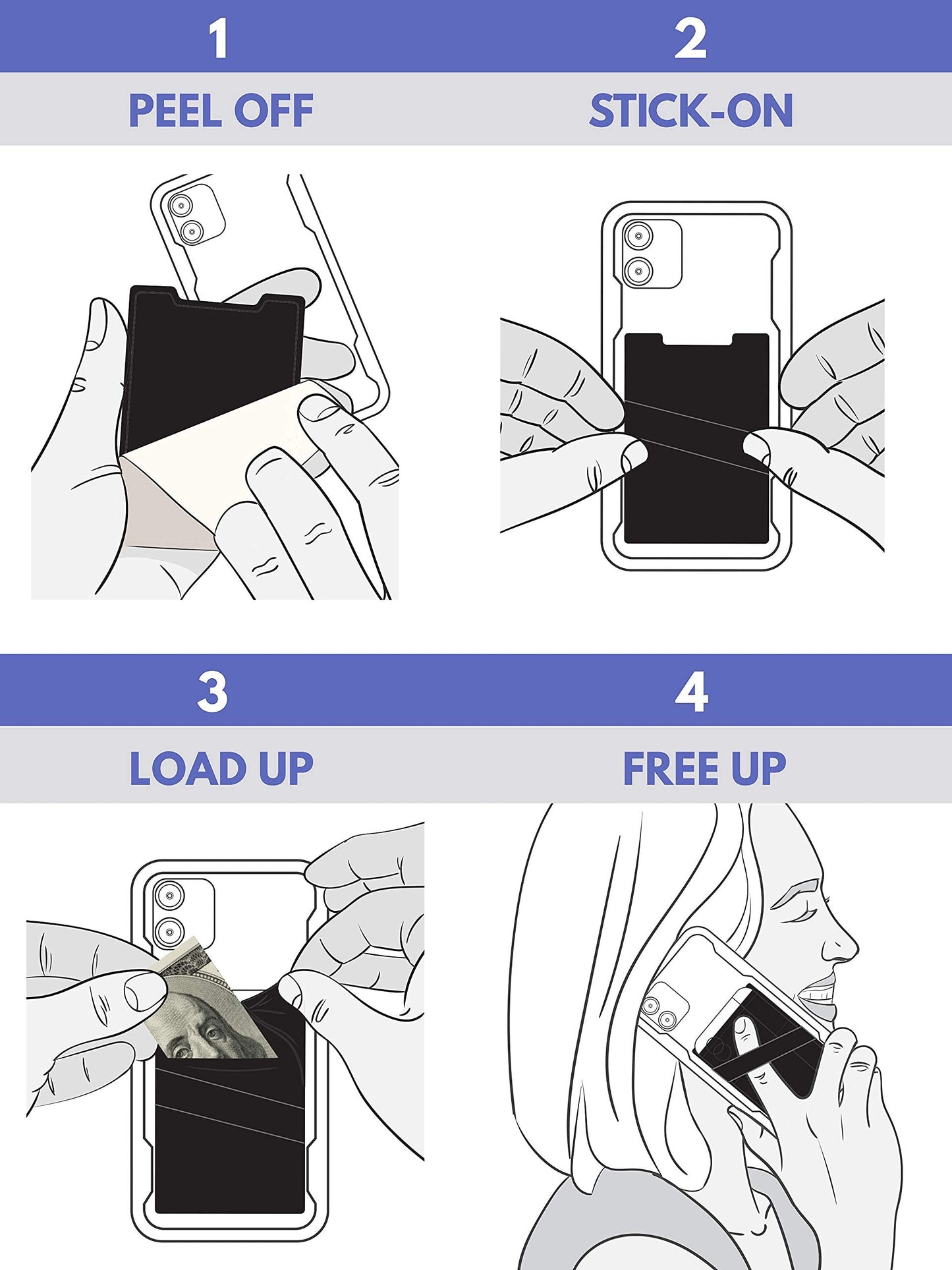Lifestyle Designs The Stickywallet - Premium Spandex Stick-On Phone Wallet Card Holder For Any Case - Unique Double Pocket Desig