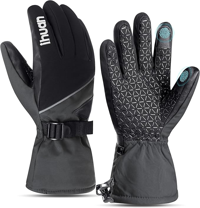 ihuan Winter Waterproof Ski Gloves Men Women, Snow Warm Cycling Cold Weather, Driving Biking Running