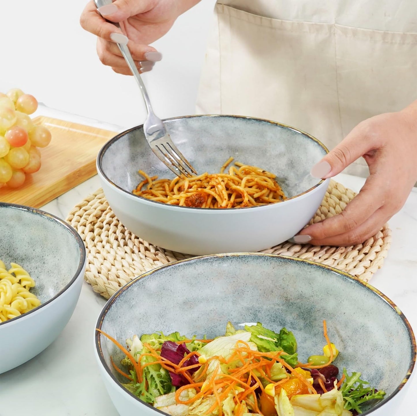 TP 12-Piece Dinnerware Set, Melamine Dishes Set with Bowls and Plates, Non-breakable and Lightweight Round Dinner Set for 4, Grey
