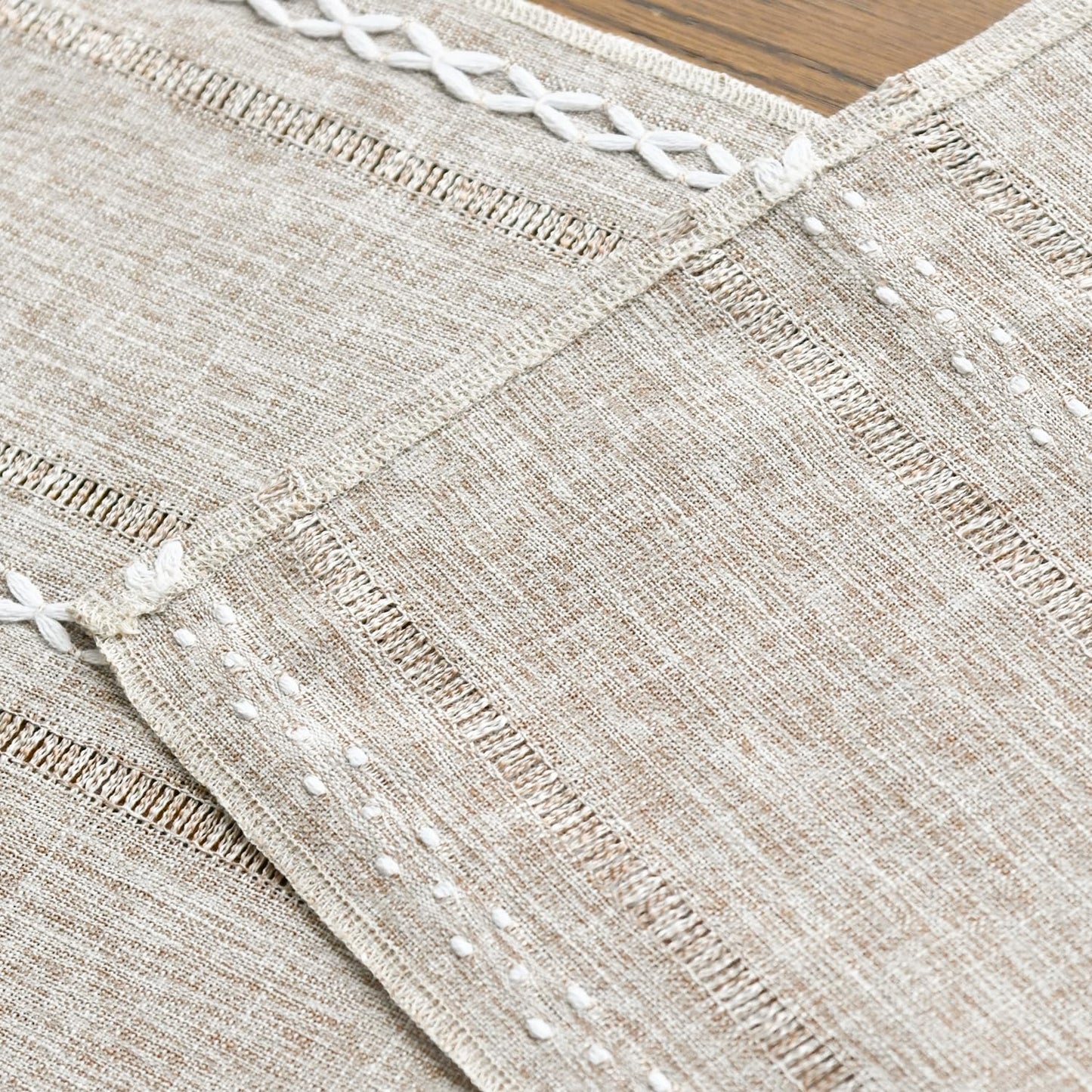 Artoid Mode Brown Rustic Cotton Linen Table Runner, Seasonal Embroidered Hollow Kitchen Dining Table Decoration for Home Party Decor 13x60 Inch