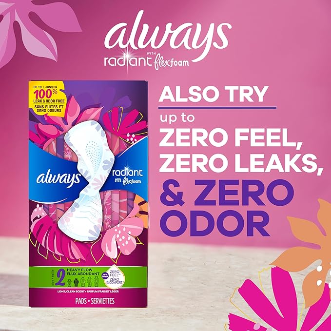 Always Infinity Feminine Pads for Women, Flexfoam Pads with Wings, Size 4, Overnight Absorbency, Unscented, 38 Count