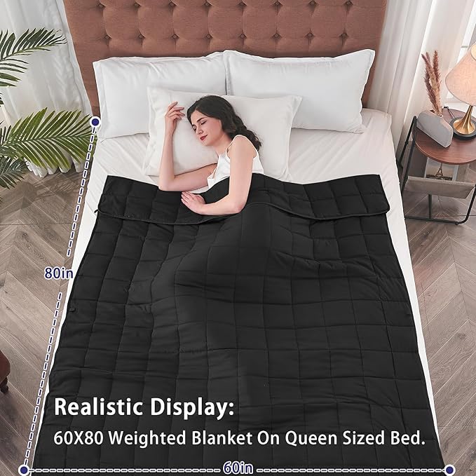 yescool Weighted Blanket for Adults (18 lbs, 60" x 80", Black) Cooling Heavy Blanket for Sleeping Perfect for 170-190 lbs, Queen Size Breathable Blanket with Premium Glass Bead, Machine Washable