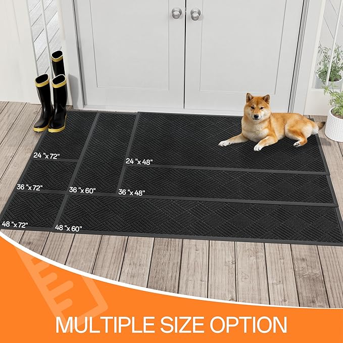 Indoor Outdoor Door Mat, 4’x 3' Doormat for Entryway, Rubber Backing Non Slip Front Door Mat Outside Entrance, Super Absorbent Commercial Floor Mat for Home Office, Black