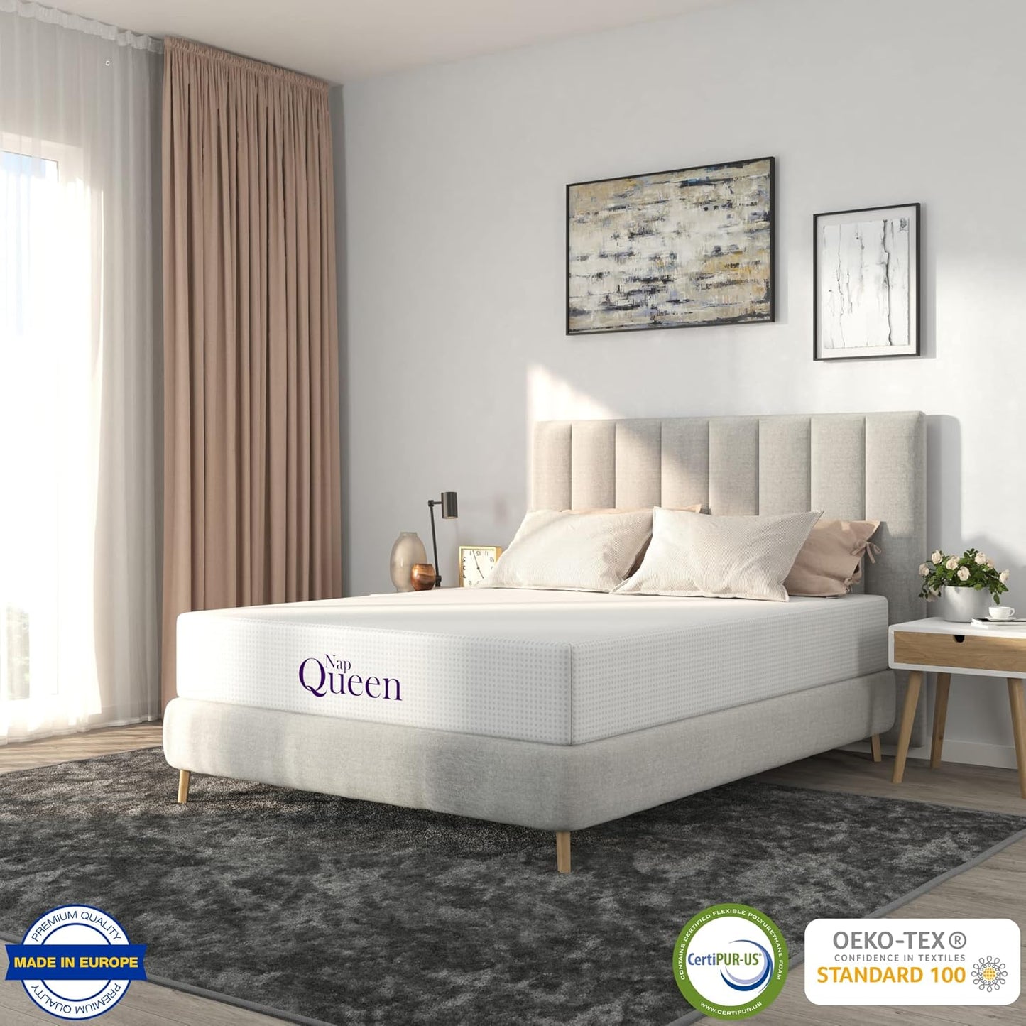 NapQueen 8 Inch Twin-XL Size Mattress, Bamboo Charcoal Memory Foam Mattress, Bed in a Box, White