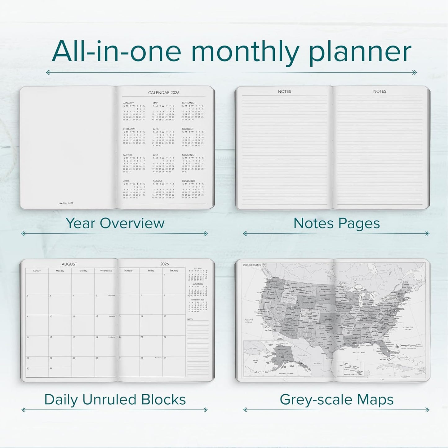 Harbor Large Weekly Monthly Planner 2025-2026 - Calendar Planner and Notebook, Durable Faux Leather, 192 Pages, Softcover & Book Bound - Key West Sundance - 9.75 x 7.5 "