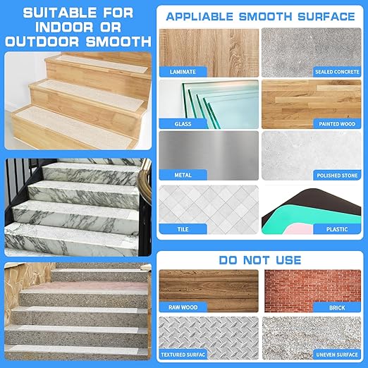 LadyRosian Outdoor Stair Treads Non Slip 15-Pack Clear 6" x 24" - Weather Resistant Adhesive Heavy Grip Tape - Waterproof Anti Skid Strips