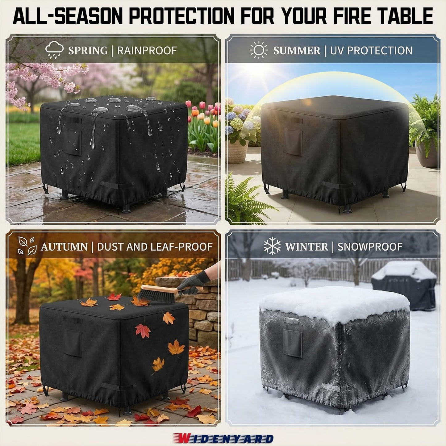 Widenyard Square Fire Pit Cover 28 x 28 x 25 inch, Waterproof Heavy Duty Gas Fire Table Covers for 28x28 inch Patio Outdoor Firepits, All-Weather Protection