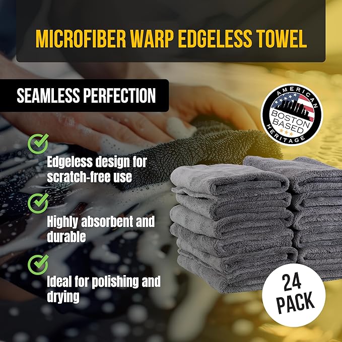 VPD Microfiber Warp Edgeless Towels - Ultra-Soft, Scratch-Free Drying and Cleaning Towels, No Streaking, Buffing Polishing Towels, Grey, 15.75" x 15.75", Machine Washable, For All Surfaces (24)