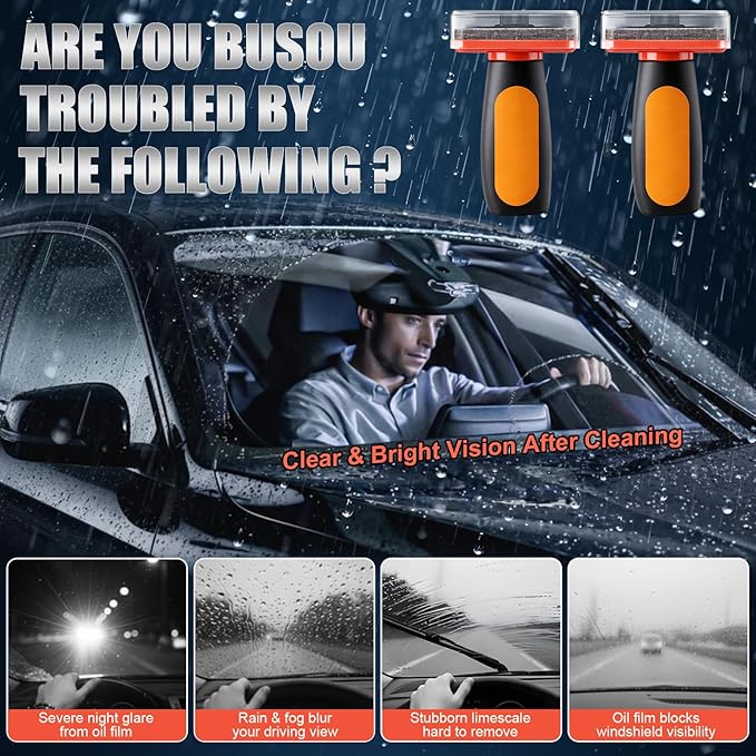 2 Pack Car Glass Cleaner Oil Film Clean Brush, 120ml Glass Oil Film Remover, 2026 New Windshield Cleaner Tool for Automotive Windshield/Window/Mirror, Improve Visibility (Clear Solution+Brush Board)