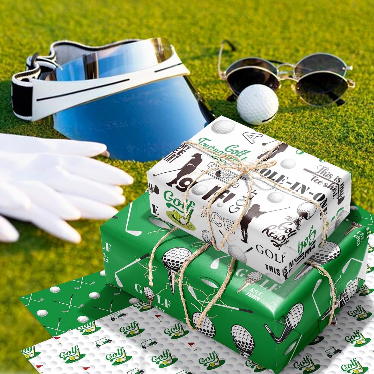 Golf Wrapping Paper Set, 12 Sheets Golf Patterns Gift Wrap Paper Golf Clubs, Balls, Carts, and Green Argyle Designs Theme Art Paper for Wedding Bridal Shower Baby Shower 20'' x 27'' , 6 Styles