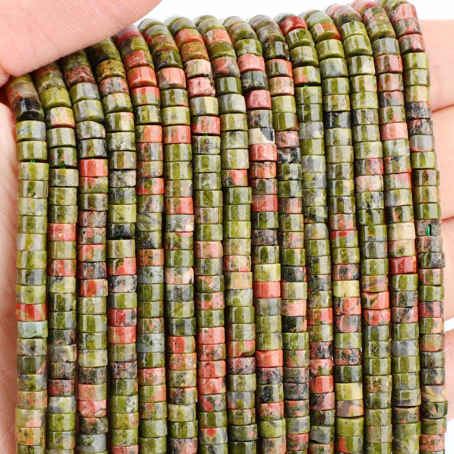 Natural Unakite Heishi Spacer Beads Loose Semi Precious Flat Round Gemstone Disc Shape Stone for Beading Jewelry Making 4x2mm 15.5"