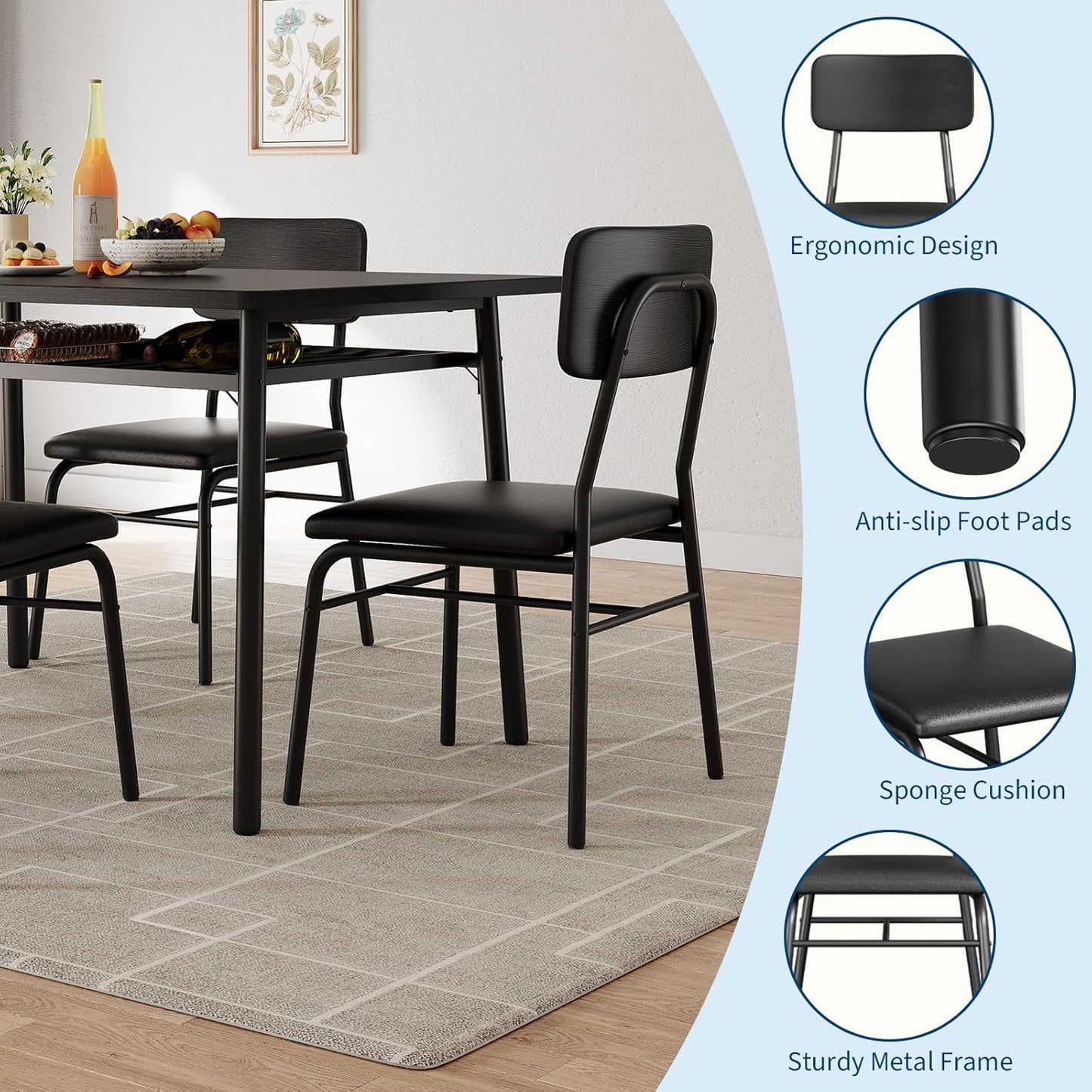 IDEALHOUSE 3-Piece Dining Table Set for 2 with Storage Rack, Wood Kitchen Table with Upholstered Chairs Set of 2, Small Square Table Set with Metal Legs Support, for Dining Room, Living Room