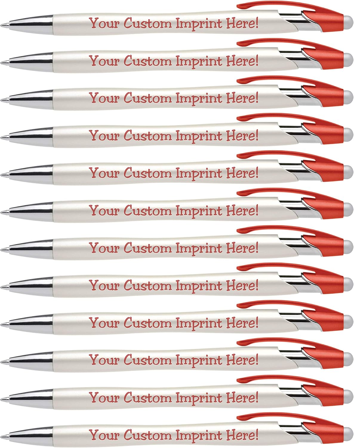 ExpressDesigns™ - Custom Pens with Stylus - The Pearl Personalized Metallic Printed Name Pens with Black Ink - Imprinted & Personalized with Logo or Message - 12 pack (Red)