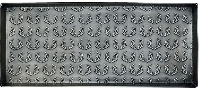 HF by LT Antlers Pattern Metal Boot-Tray, 30 x 13 inches, Antique Zinc Finish
