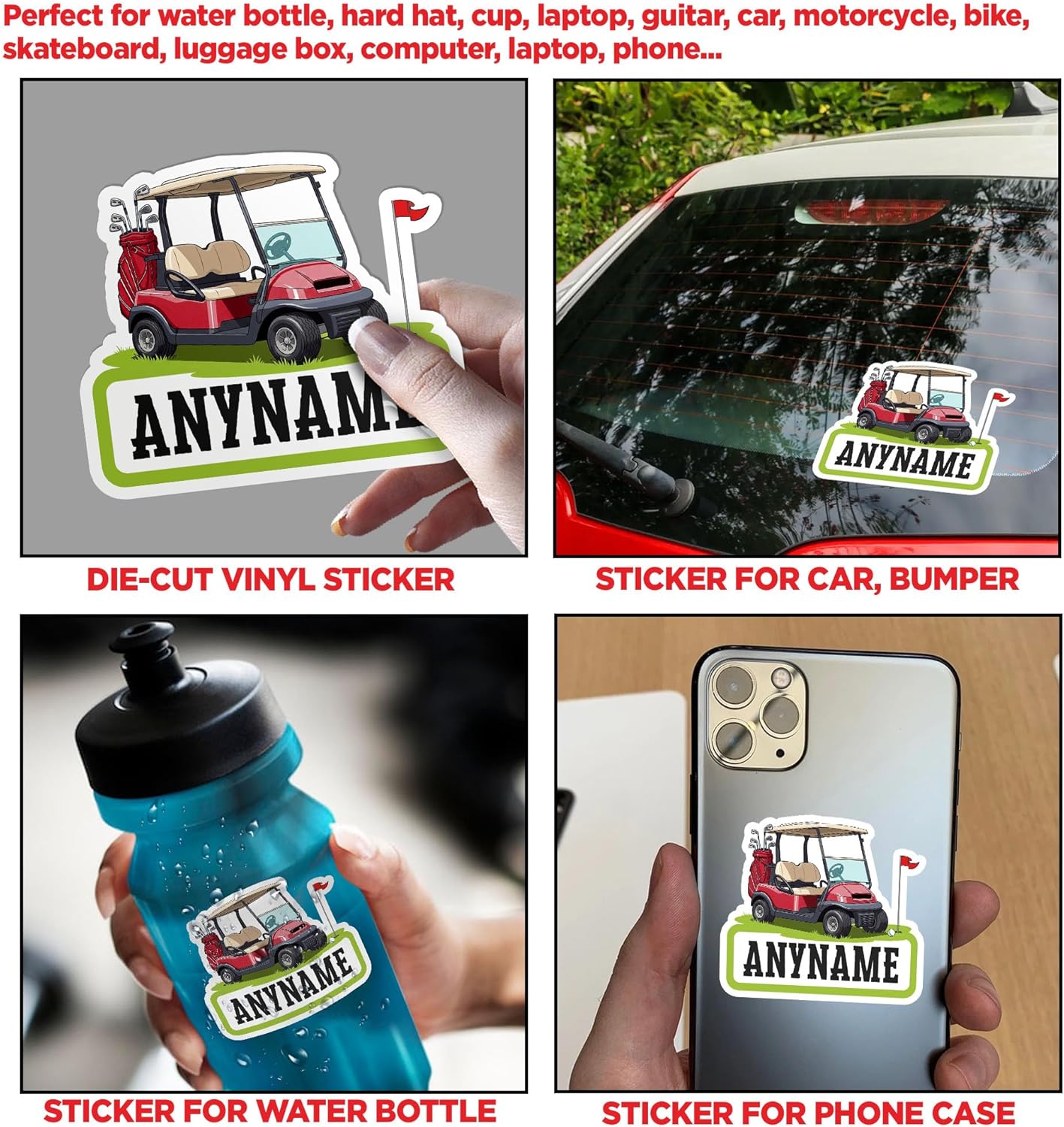 Custom Golf Name Sticker Personalized Golf Sports Name Stickers Golf Cart Waterproof Vinyl Stickers for Laptop Water Bottle Cars Phone Case Decal Decor Stuff Gifts