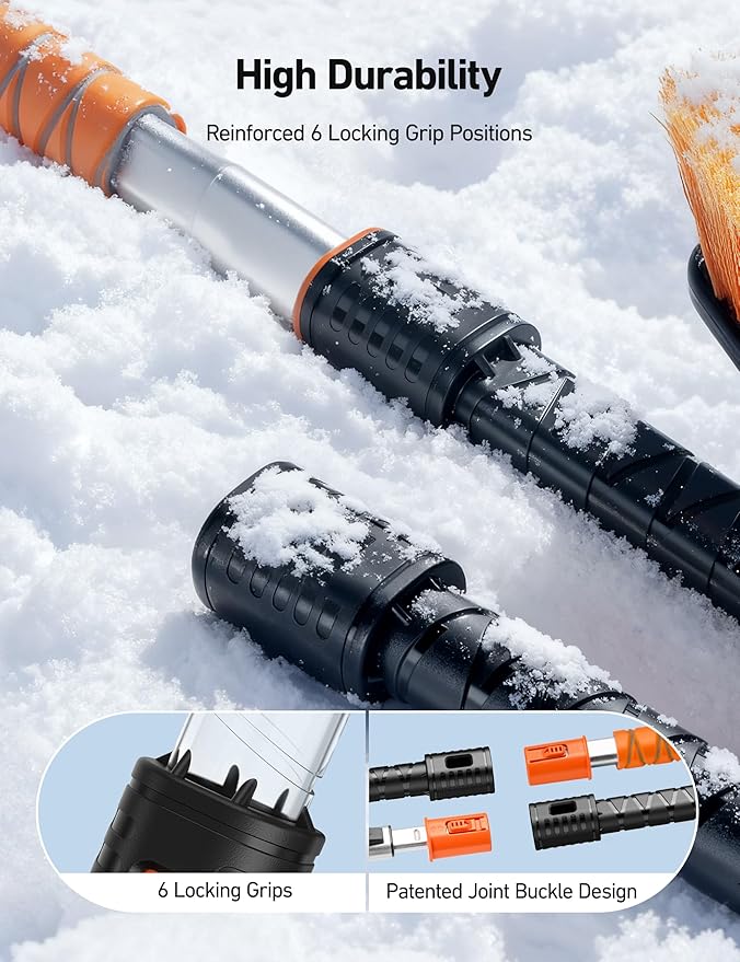 AstroAI 62.4" Ice Scrapers for Car Windshield and Extendable Snow Brush with Foam Grip and 360° Pivoting Brush Head for Christmas Car Auto Truck SUV(Orange)