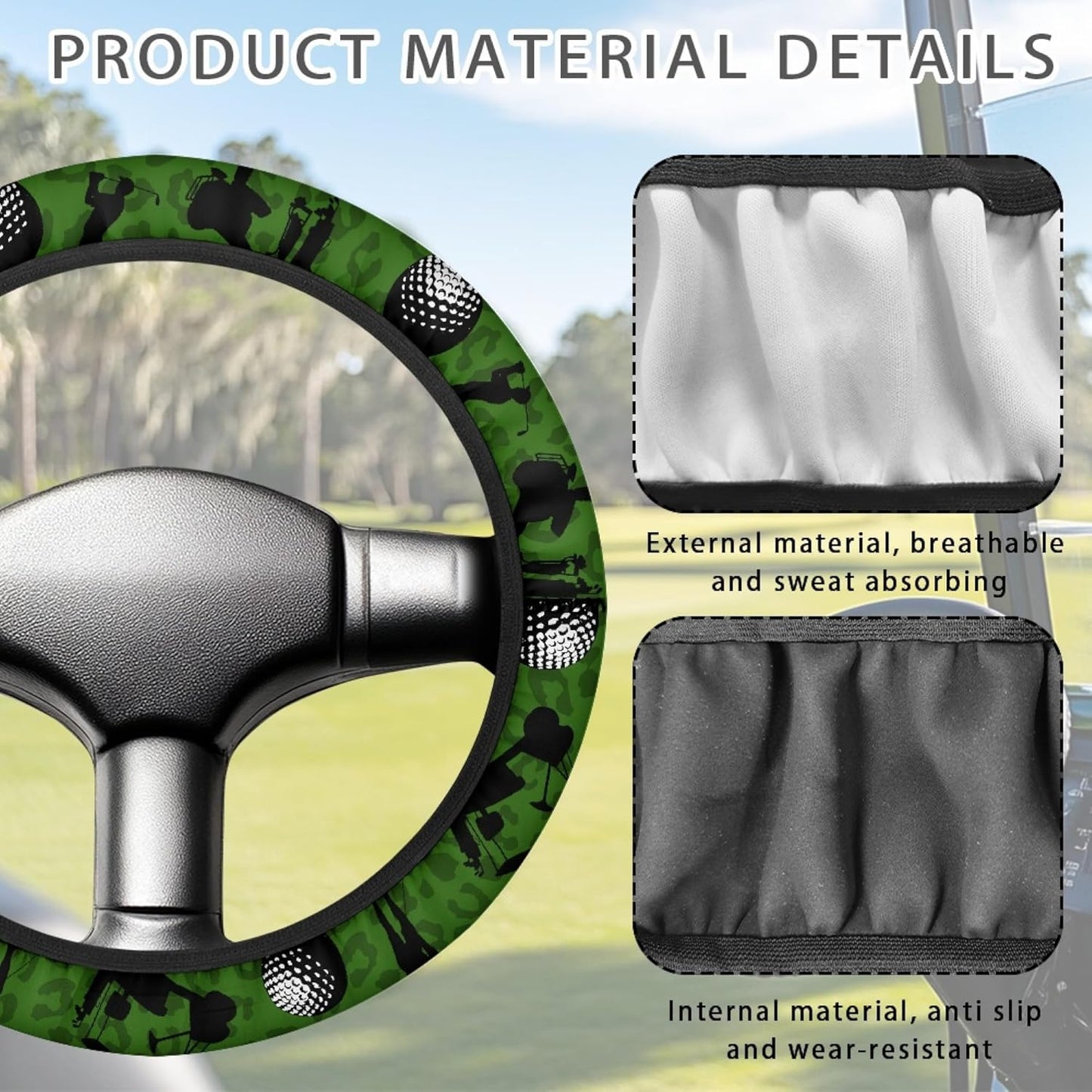 Golf Ball Print Golf Cart Steering Wheel Cover Green 14 Inch Golf Cart Wheel Covers Sun Shade Cover Golf Cart Accessories Great Gifts for Golfer
