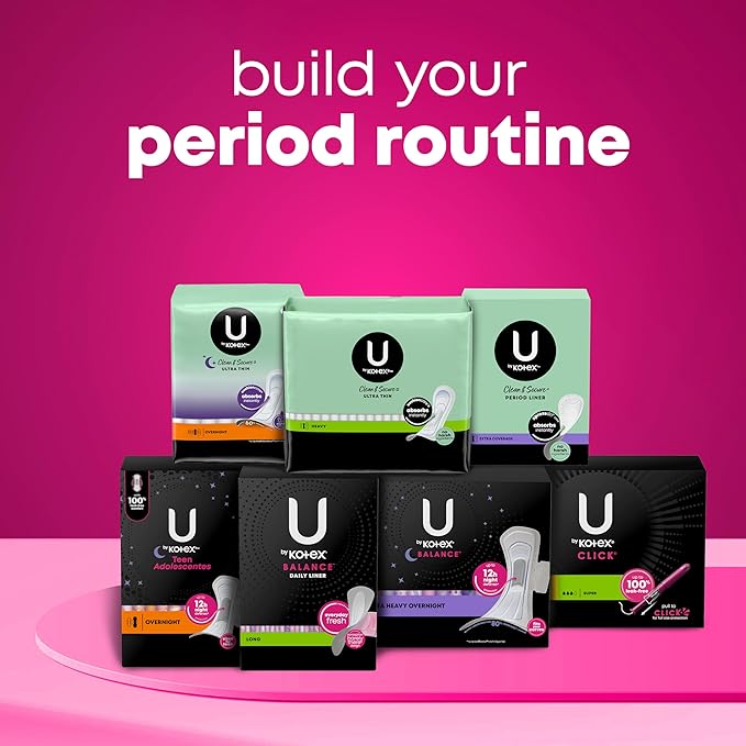 U by Kotex Clean & Secure Ultra Thin Pads with Wings, Regular Absorbency, 216 Count (6 Packs of 36) (Packaging May Vary)