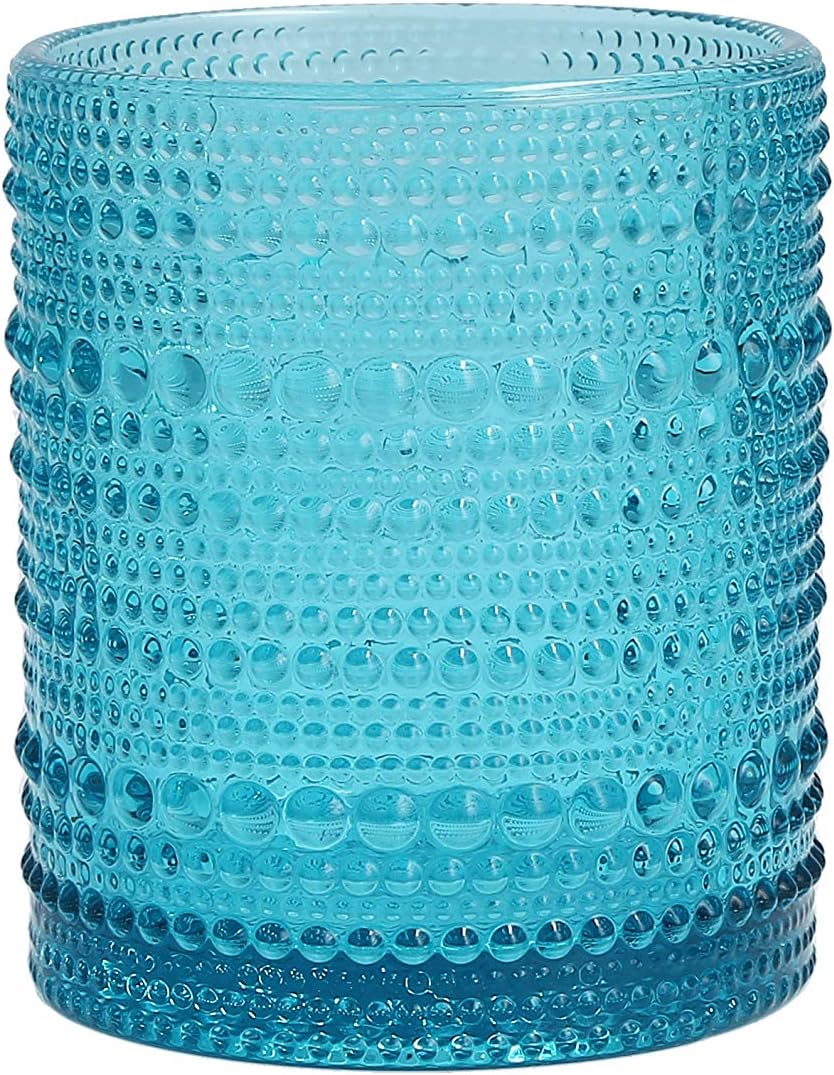 Fortessa Jupiter Beaded Hobnail Glass, 10 Ounce Double Old Fashioned (Set of 6), Lagoon Blue