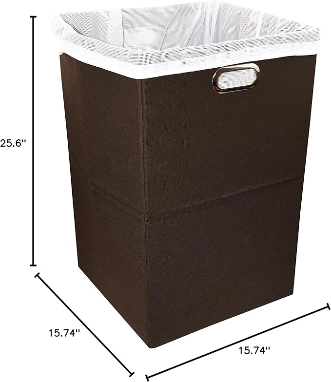Foldable Large Laundry Hamper With Laundry Bag - Premium Durable Non-Woven Fabric, Plastic Board, Extra-Large Size, Space-Saving & Compact Clothes Basket With Metal Handles (Brown)