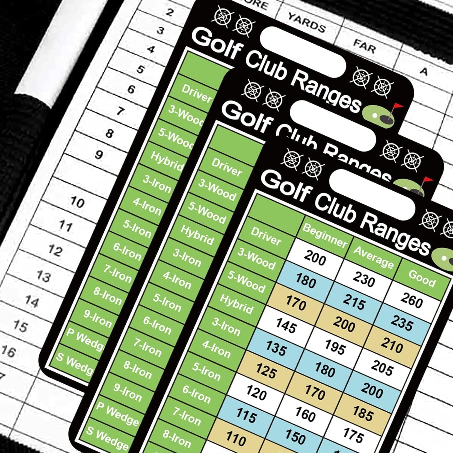 Golf Club Range Chart Card 2 x 3.5 inch Golfers Quick Reference Distance Card Golf Club Range Estimation Cheat Sheet Golfing Guide Card 10 Pcs