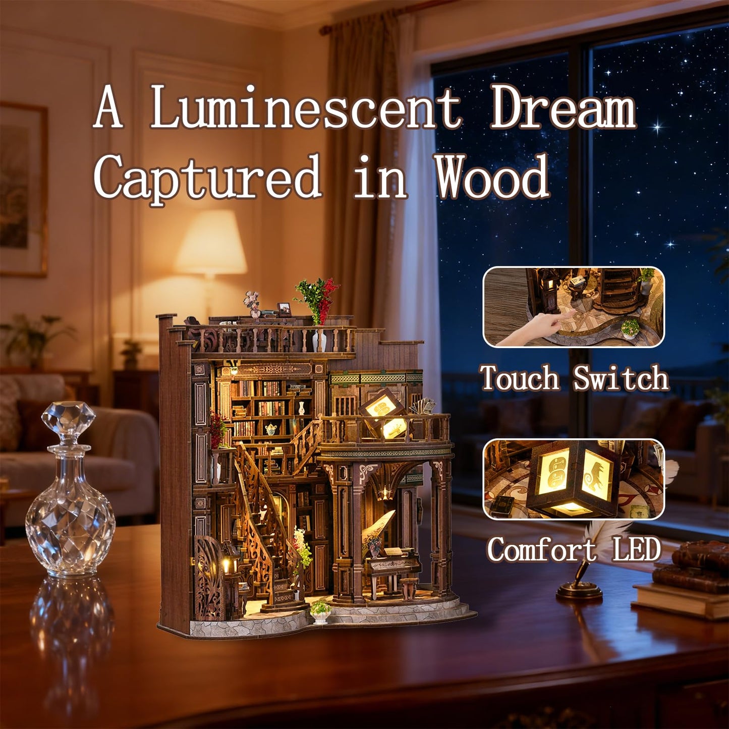 Book Nook Kit - DIY Miniature House Kit for Adults and Teens, 3D Wooden Puzzle Book Nook Craft Bookshelf Decor, Gifts for Family, Friends, Dreamy Book Hall