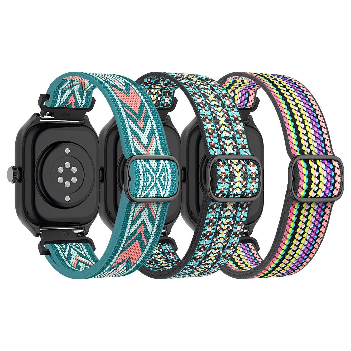 Astorgos 3 Pack Stretchy Nylon Bands Compatible With Amazfit Active/Active 2/Gts 2/2 Mini/2E/3/4/4 Mini/Bip 3/3 Pro/U/U Pro/Gtr