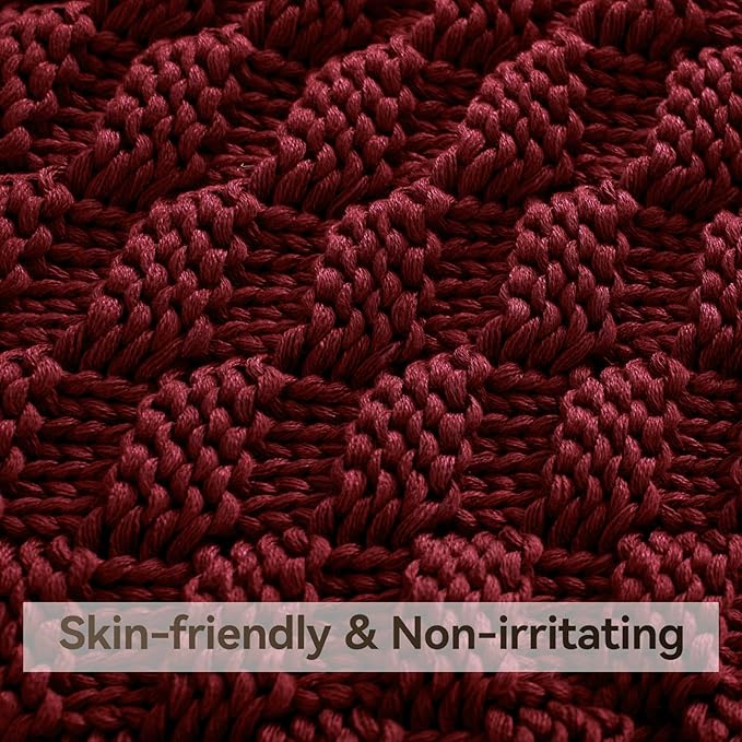 Knitted Weighted Blanket for Adults, 50' x 60'' 10lbs, Breathable Chunky Knit Blanket, Cooling for Hot Sleepers, Christmas Home Decor (Red)