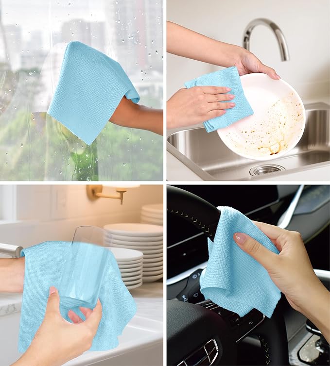 Microfiber Cleaning Cloth Roll–100 Pack, Tear Away Microfiber Towels, Reusable, Washable, Scratch-Free, Kitchen Towels for Car, Home, Kitchen, Glass, Dishes (Blue)