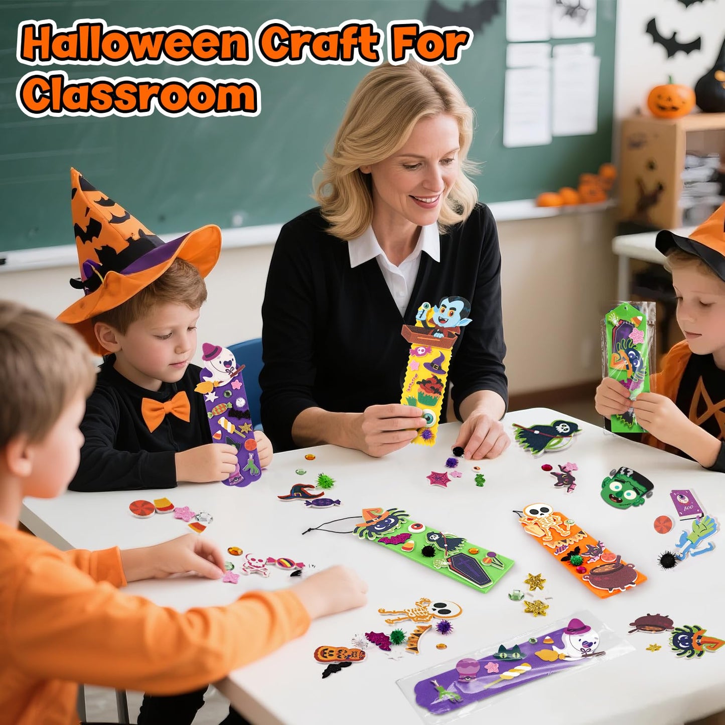 SpringFlower 24 Pack Halloween Crafts for Kids, Halloween Crafts for Party Favors Supply Classroom DIY Activities Classroom Rewards, DIY Bookmark for Trick or Treat Prizes Gifts