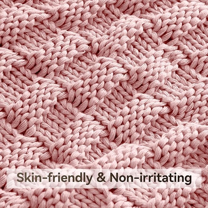Knitted Weighted Blanket for Adult, No Beads Heavy Blanket 48” x 72'' 12lbs, Breathable Chunky Knit Blanket, Cooling Weighted Blanket for Hot Sleepers, Christmas Home Decor (HoneyPink)