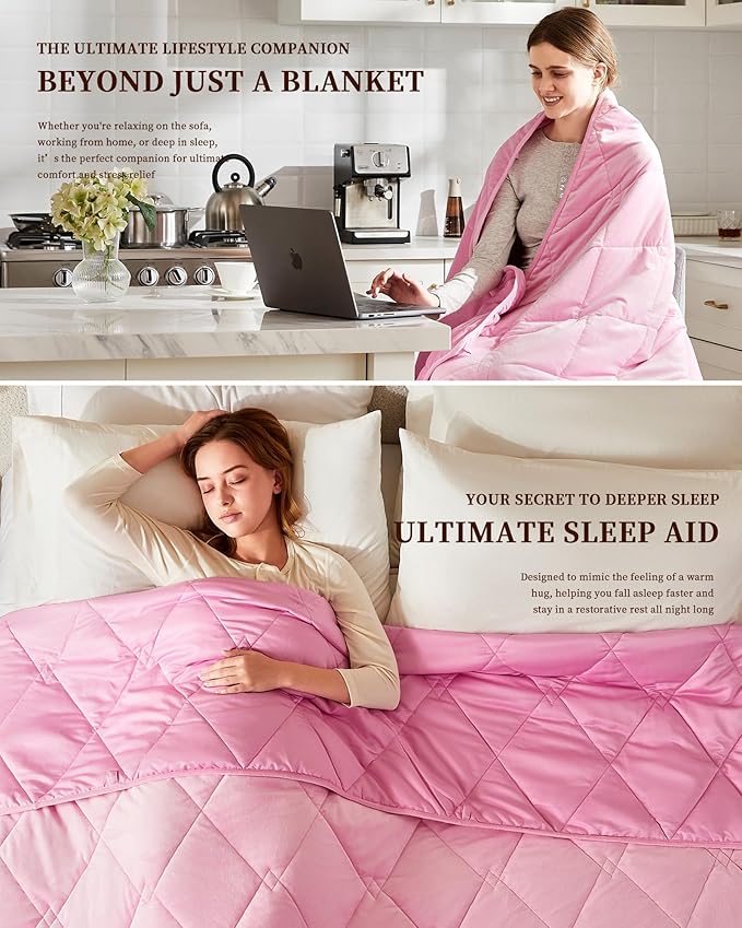 L'AGRATY King Size Weighted Blanket for Adults 25lbs, 88"x104" — Cooling Breathable Heavy Blanket with Glass Beads for Sleeping Perfect for Hot Sleepers & Couples Machine Washable All-Season Pink