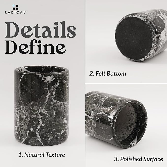Radicaln Marble Utensil Holder 6.5" Inches Black Handmade Spatula Set for Kitchen Counter, Cooking Utensils Jar & Kitchen Essentials Organizer, Ideal Utensil Caddy & Spoons Holder for Christmas Decor