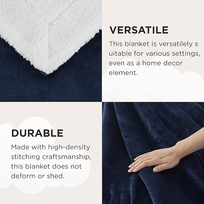 Bedsure GentleSoft Sherpa Fleece Throw Blanket Twin Size for Couch - Thick and Warm Throw for Women and Men, Soft Fuzzy Plush Twin Blanket for Winter, Non-Heated, Navy, 60x80 Inches