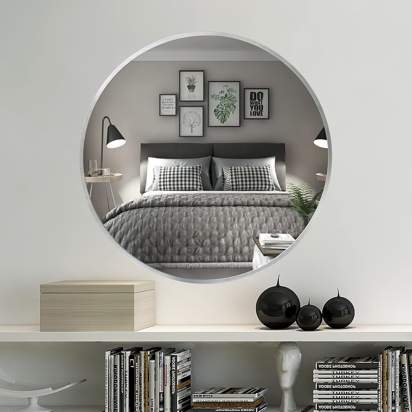 FrameWorks 20" Deluxe Contemporary Silver Circular Aluminum Mirror
