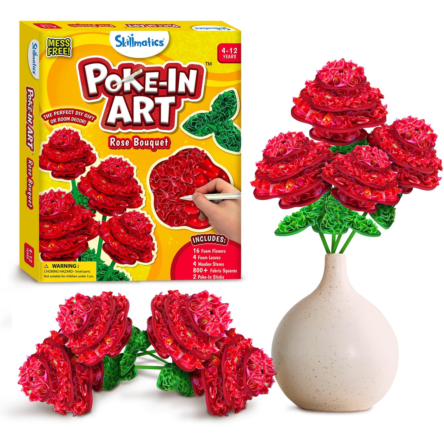 Skillmatics Poke-in Art - Rose Bouquet, Mess-Free Fun for Kids, DIY Wood Craft Kits, Creative Activity, Gifts for Girls & Boys Ages 4, 5, 6, 7, 8, 9, 10, 11, 12