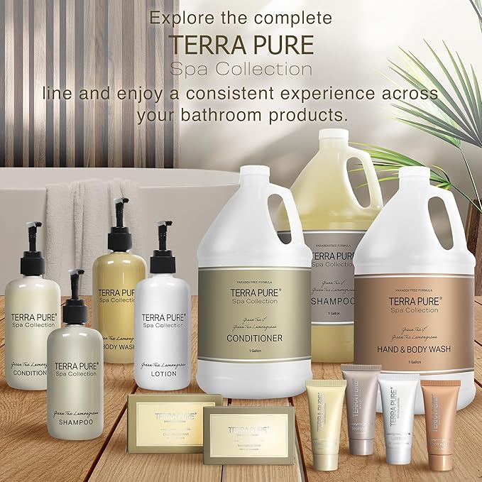 Terra Pure Spa Collection 1 Liter Body Wash Refill Bag For Soap Dispensers | Bulk Toiletries for Vacation Rentals, and Home Bathroom Showers | Green Tea Lemongrass | Set of 12