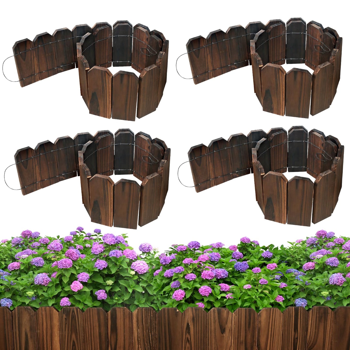 Mulctun Wood Garden Edging - 5.9" H X 47" L Sturdy Wooden Landscape Edging, Small Flower Bed Edging Borders, Decorative Wooden Garden Fence for Yard Flower Bed Lawns Pathway Tree (4 Packs)