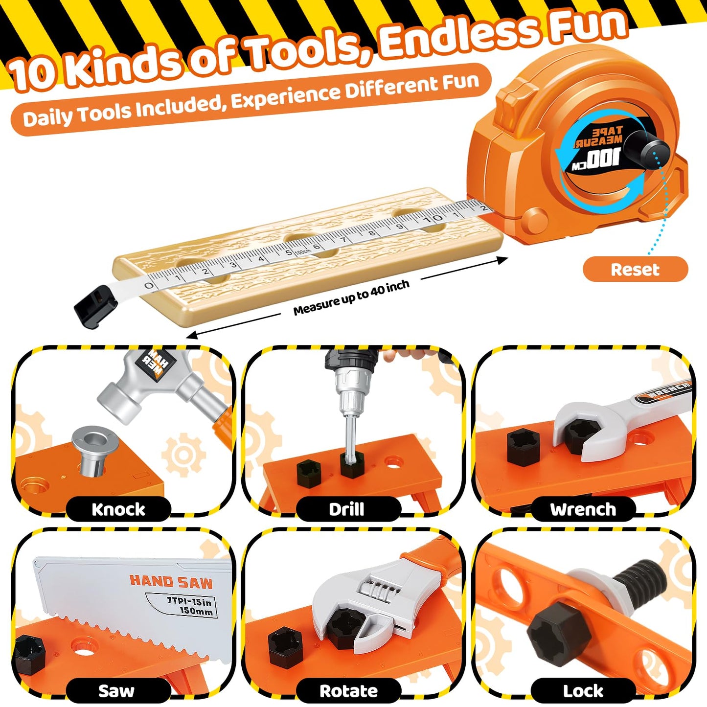OCHIDO 46PCS Kids Tool Set with Portable Tool Box & Electronic Toy Drill, Toddler Tool Set,Tool Play Toys Construction Tools for Kids, Christmas & Birthday Gifts for Boys Ages 3 4 5 6