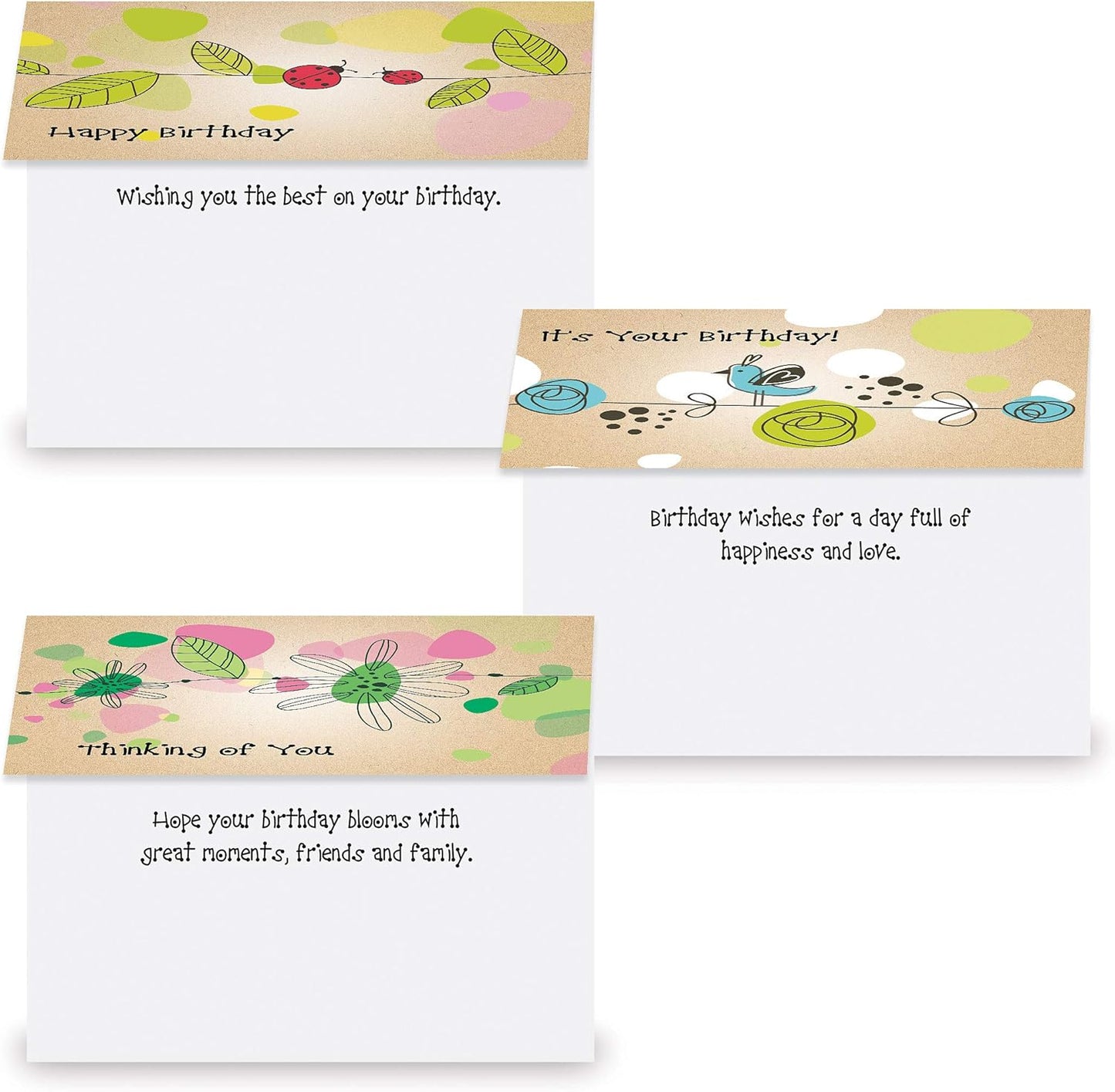 Current Kraft Blossoms Happy Birthday Greeting Card Set - Value Pack of 20 Cards With White Envelopes, 10 Designs, Large 5" x 7" Assortment