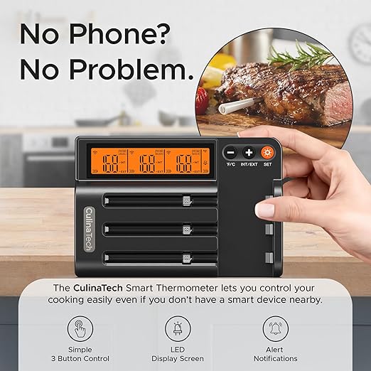 750ft Wireless Meat Thermometer Long Range for Smoker, BBQ & Rotisserie, 3 Probes Smart Bluetooth Thermometer Dual Sensor Waterproof Probe with LCD Base Station Display & App Control