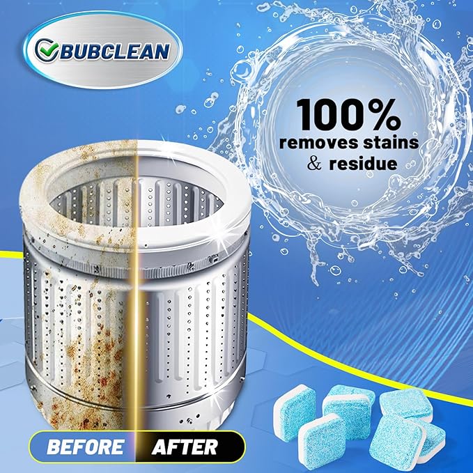 Washing Machine Cleaner Descaler, 24 pack Deep Cleaning Tablets for Front Loader, Top Load & HE Washer, Septic Safe Odor & Water Buildup Removal, Clean Drum & Laundry Tub Seal