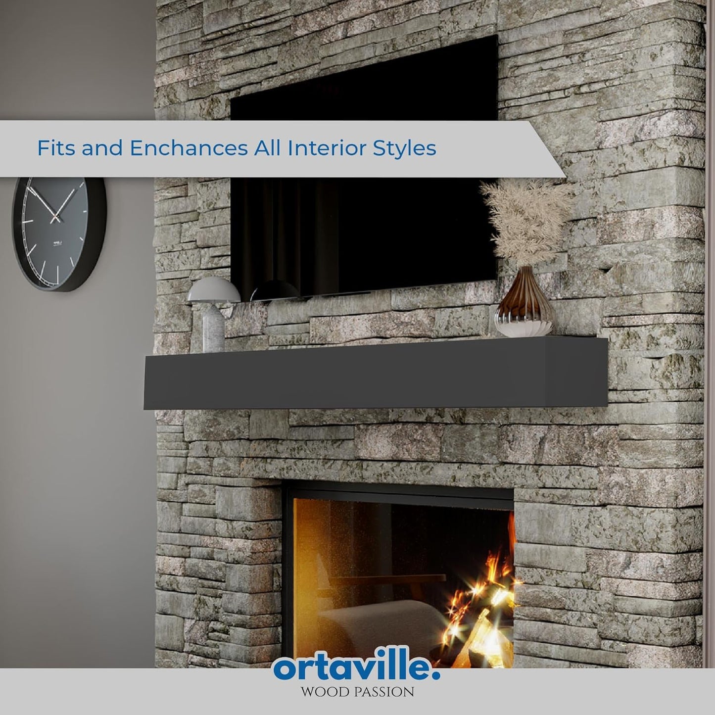 66" Floating Mantel Shelf - Modern White Fireplace Mantel with Matte Lacquer Finish for Living Room Elegance (66", Slate Grey)