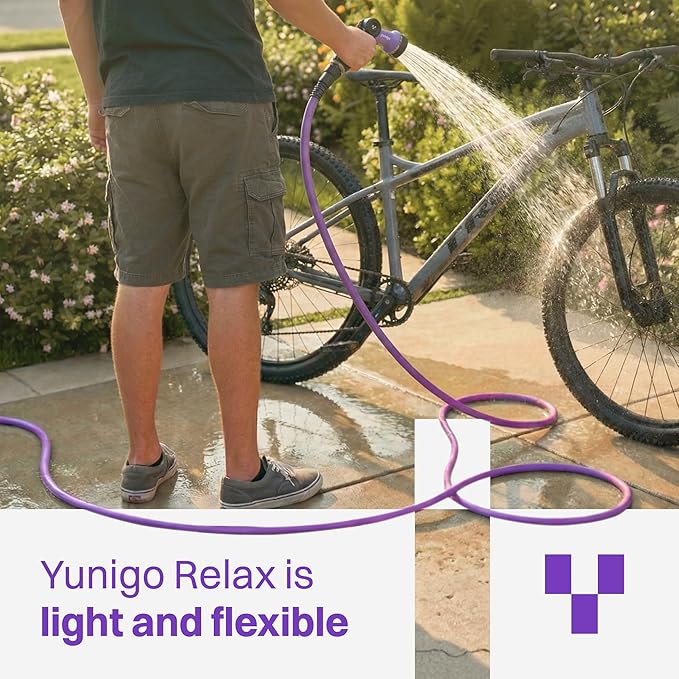 RELAX 50ft Expandable Purple Garden Hose – Lightweight No-Kink Design with Durable Aluminum Fittings, Spray Nozzle & Hose Mender for Home & Garden Watering