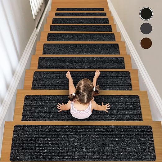 Non-Slip Stair Treads, 7.8" X 30" (7-Pack) Stair Runner Indoor Outdoor Mat, Black Slip Resistant Stair Tread Mats Step Covers Pads for Elders, Kids and Pets (30" x 7.8", Black)