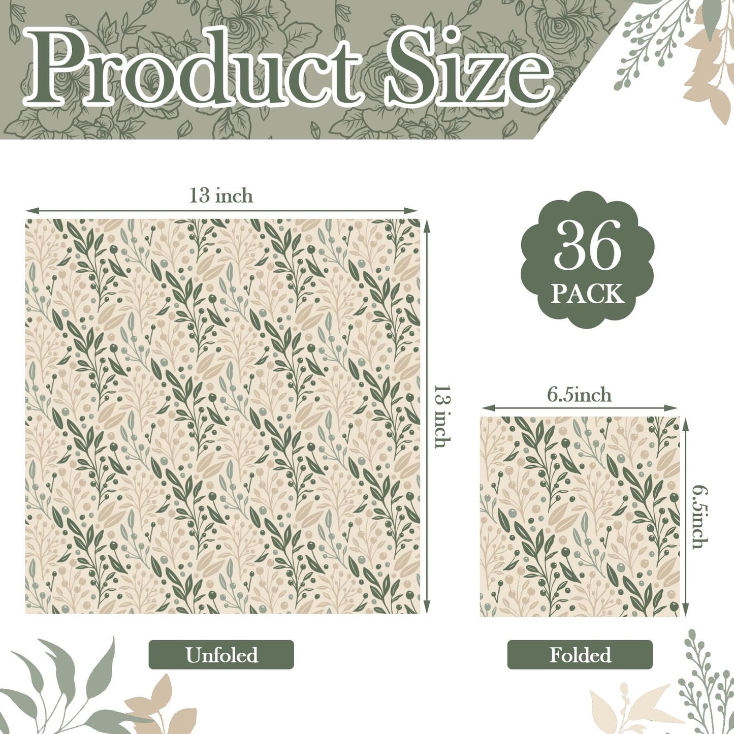 Yexiya 36 Sheet 6 Style Green Floral Paper Napkins for Decoupage Mother's Day Botanical Aesthetic Decorative Cocktail Napkin for DIY Crafting Project Furniture Home Farmhouse Decor Unfolded 13 x 13 In