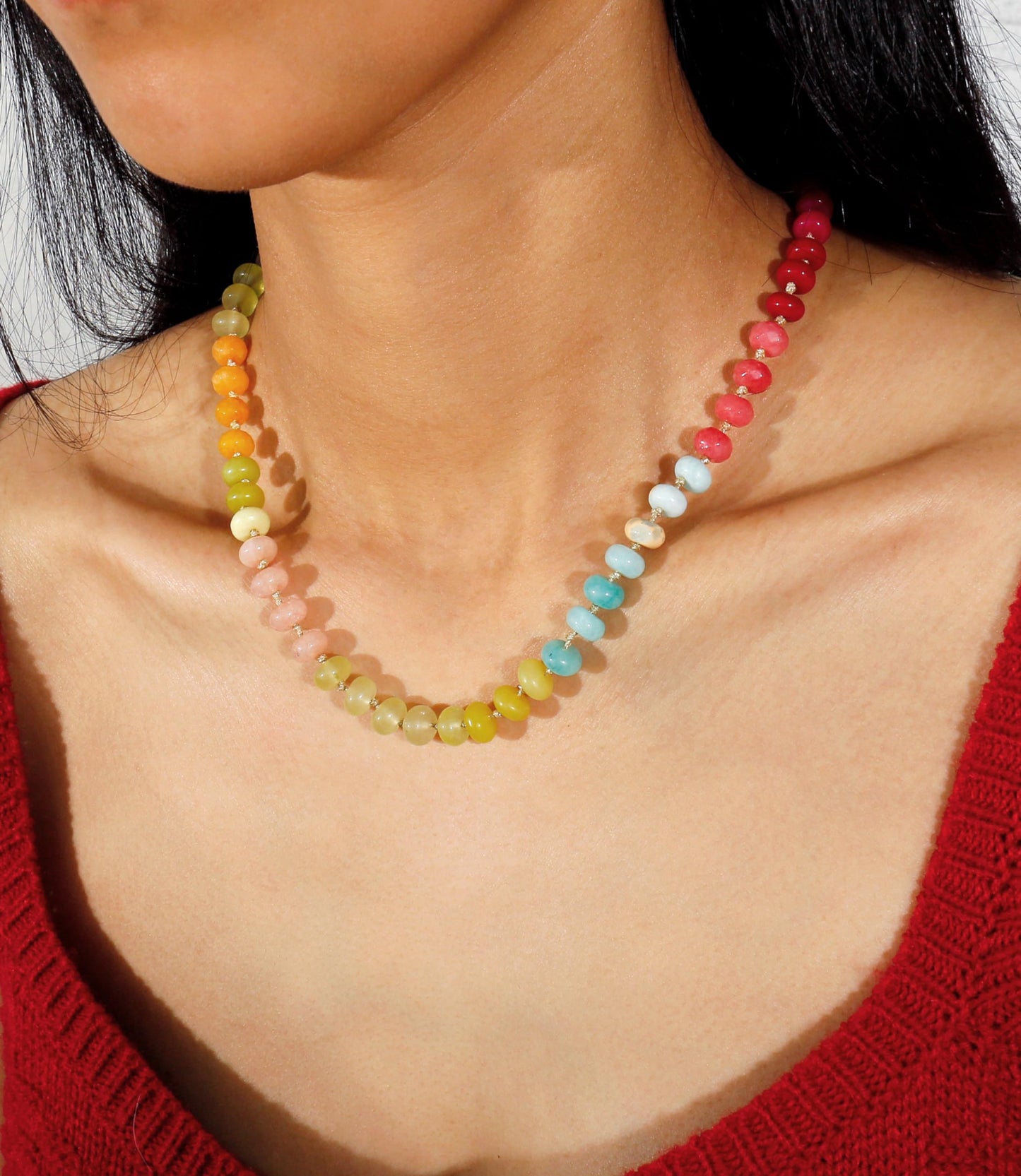 Gemstone Beaded Necklace for Women Colorful Natural Stone Freshwater Pearl Surfer Beach Rainbow Necklace Jewelry Gift (colorful -04)